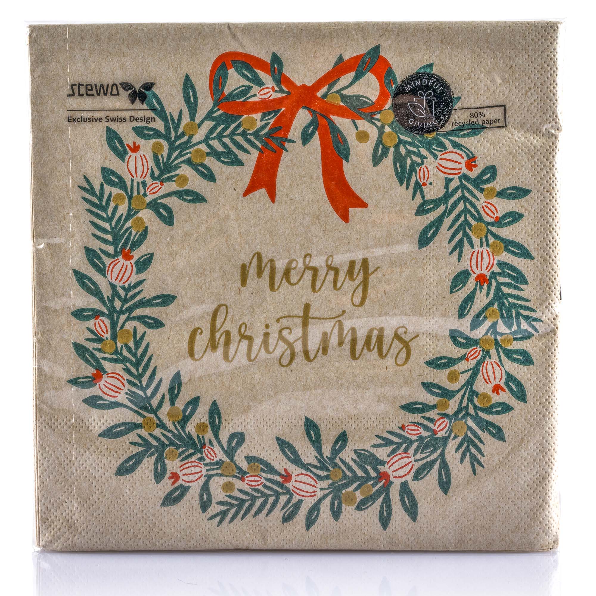 Bonjour Fête Weihnachts-Cocktail-Servietten – 20 Stück, 3-lagig, Grün Mit Goldener Schrift, 12,7 Cm Gefaltet